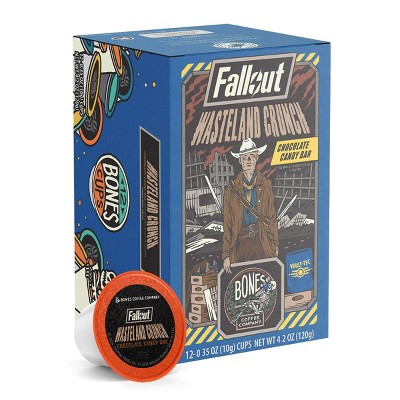 Bones Coffee Company Wasteland Crunch Fallout Coffee Chocolate Candy Bar Flavor 12ct Single-Serve Bones Cups Coffee Pod Keurig Coffee Maker Compatible