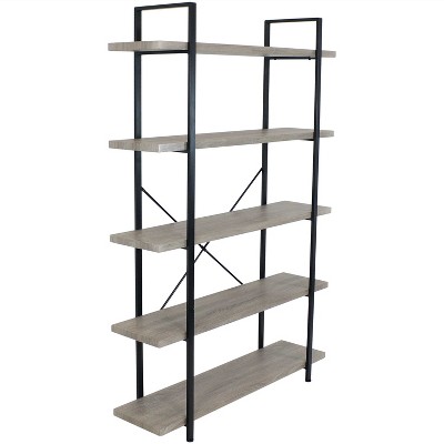 Sunnydaze 5 Shelf Industrial Style Freestanding Etagere Bookshelf with Wood Veneer Shelves - Oak Gray Veneer
