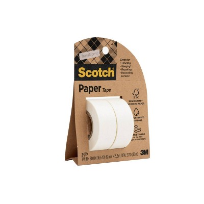 Scotch 2pk Translucent Paper Tape: Stationery & Office Tape, 0.75" Width, 600" Length, 2 Rolls