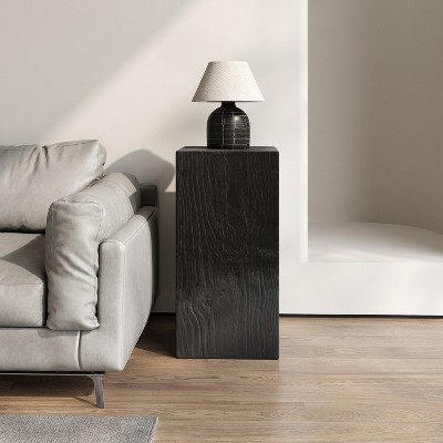 Wood-Look Square-Column MGO End Table, H33.75in,Wood-Like Distressed Finish, Mix with Different Heights, Indoor Outdoor Use,Black Color