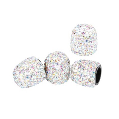 Unique Bargains Valve Stem Caps Handmade Faux Crystal Rhinestone Universal Auto Car Tire Valve Caps Chrome Dustproof Bling 4 Pcs