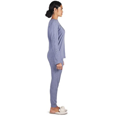 Memoi Women's 100% Cotton Slub Knit Metallic Star Accent Pajama Set Blue S
