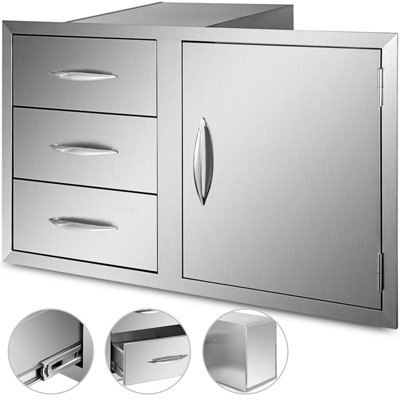 VEVOR Outdoor Kitchen Door Drawer Combo 38.1\'\'W x 22.6\'\'H x 20.8\'\'D, BBQ Access Door/Triple Drawers Combo with Stainless Steel Handles, Silver