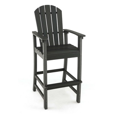 Costway Outdoor HDPE Bar Height Stool Patio Tall Chair Armrest Footrest All Weather Navy/Turquoise/Grey/Black