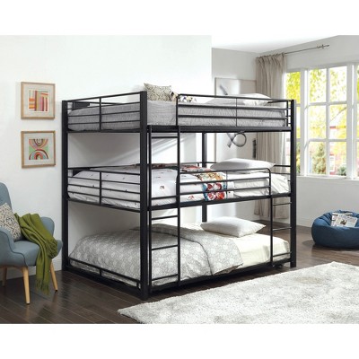 Triple Queen Bed Frame with Two Ladders and Guard Rails