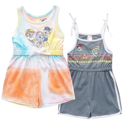 Paw Patrol Skye, Chase, Marshall, and Rubble Girls 2 Pack Sleeveless Romper Shorts for Toddlers and Big Kids