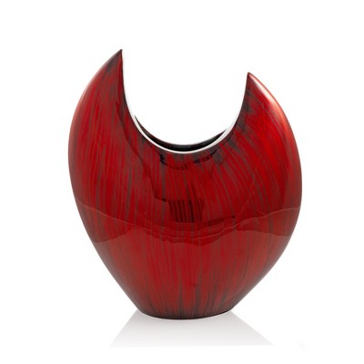 HomeRoots 14" Red Striped Aluminum Table Vase