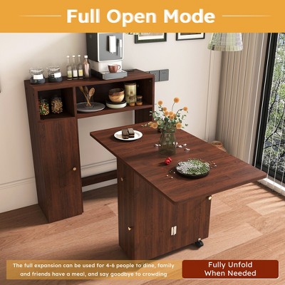 Folding Dining Table with Storage, Drop Leaf Table with Wall-Mounted Buffet Storage Cabinet, Multifunctional Expandable Table with Storage