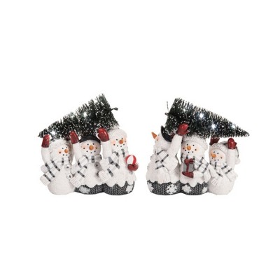 Transpac Light Up Buffalo Check Snowman Set of 2 Ceramic Figurines Colorful Christmas Tabletop Decor Indoor Gift