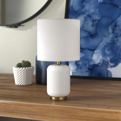 Hudson and Canal 15" Tall Ceramic Mini Lamp with Fabric Shade