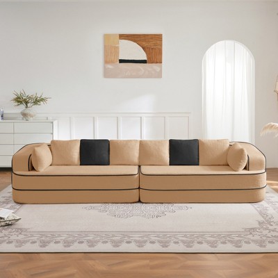 VASIP 77" Teddy Fabric Sofa ,High Density Sponge Boneless Sofa Design with Double Chaises,Sleeper Couch for Living Room,No Assembly,White