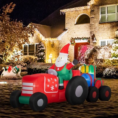 Whisen 9FT Christmas Inflatables Outdoor Decorations Santa Claus Driving Trailer with Colorful Gift Boxes - Red