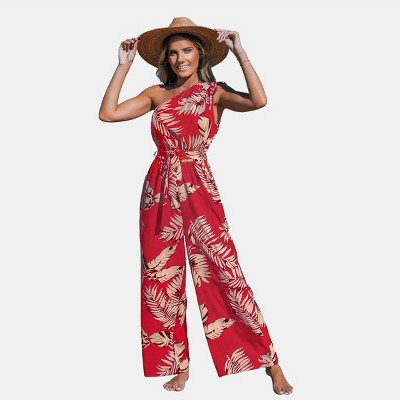 Women's Midnight Tropics One-Shoulder Wide Leg Jumpsuit -Cupshe