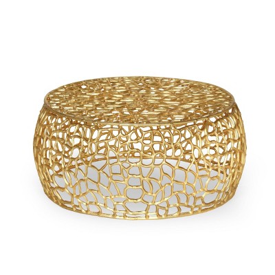 Christopher Knight Home Cortlandt Modern Handcrafted Aluminum Mesh Coffee Table Gold: Chic Pedestal Base, No Assembly Required