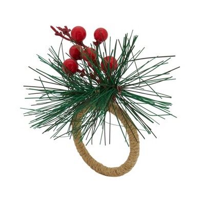 Saro Lifestyle Festive Flair Red Berry Napkin Ring (Set of 4), Multicolored