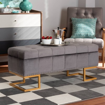 Ellery Velvet Fabric Upholstered Ottoman - Baxton Studio