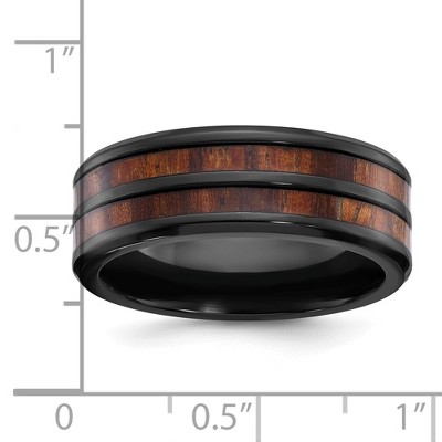 Chisel Black Zirconium Polished with Wood Inlay Center 8mm Band Ring
