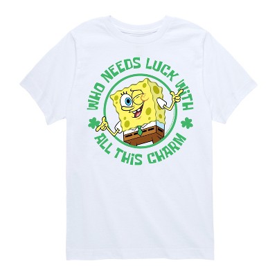 Boys' - SpongeBob Squarepants - Who Needs Luck With This Charm Short Sleeve Graphic T-Shirt