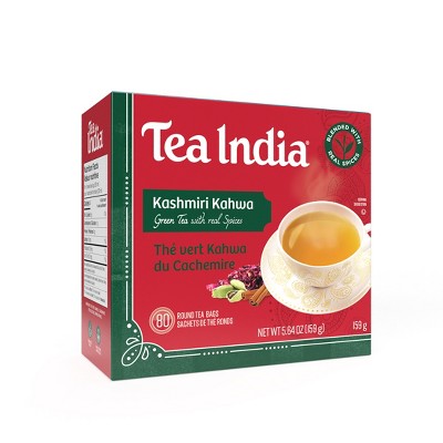 Tea India Kashmiri Kahwa Tea Premium Indian Chai Loose Leaf Tea with Natural Ingredients Spiced Green Tea Chai 80 Round Tea Bags