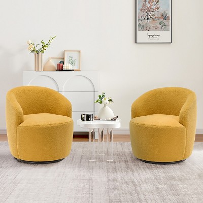 Swivel Armchair Set Of 2 Teddy Swivel Chair,25.60'' Wide Small Size Teddy Accent Chairs,Upholstered 360° Swivel Barrel Chair-The Pop Home