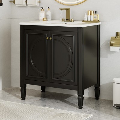 30"W Vintage Bathroom Vanity with Sink, Bathroom Cabinet with Adjustable Shelf, Drawer, Door Shelves and Soft Closing Door-Christopher Knight Home
