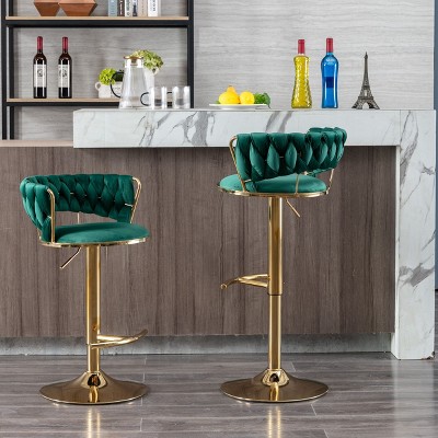 VASIP Set of 2 Bar Stools,with Chrome Footrest and Base Swivel Height Adjustable Mechanical Lifting Velvet + Golden Leg Simple Bar Stool