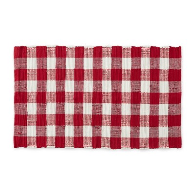 Design Imports Buffalo Check Chindi - Red & White - 26 X40 In