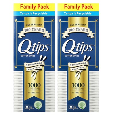 Q-tips Cotton Swabs, Family Pack, 2 Pack, 500 Swabs Each