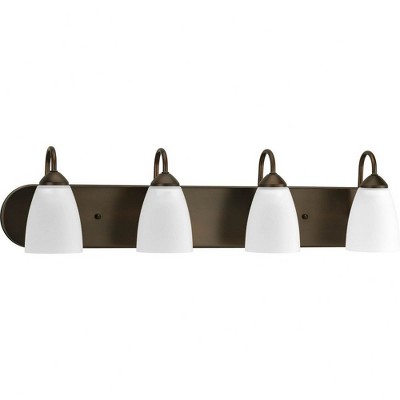 Progress Lighting Gather 4-Light Bath Bracket, Steel, Antique Bronze, Etched Glass Shade