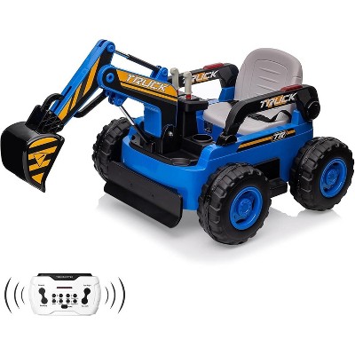 12V Kids Ride On Excavator Digger Car, Electric Vehicle with Remote Control Functional Digging Arm, 2x35W Motors, 10Ah Battery