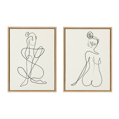 (Set of 2) 18" x 24" Sylvie Thinking of You Line Art and Sitting Beauty Framed Canvas Set - Kate & Laurel All Things Decor