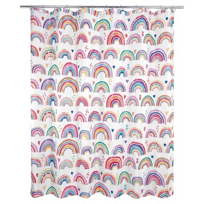 Rainbow Hearts Kids' Shower Curtain - Allure Home Creations: Multicolored Polyester, Machine Washable, Buttonhole Top