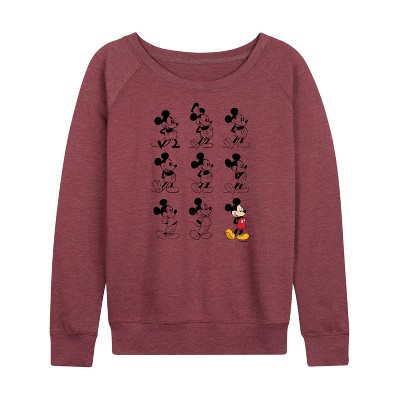 Women's - Disney - Mickey Mouse Evolution Lightweight French Terry Wide Neck Long Sleeve Graphic Shirt