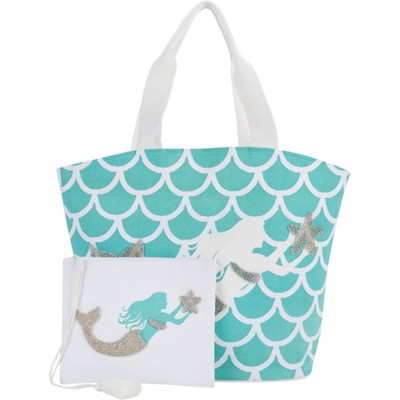 Mina Victory Handbag Mermaid Beach Tote Bag 22" x 15" x 6" Ocean Indoor