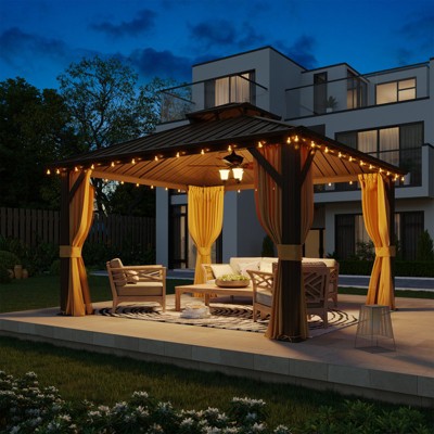 EROMMY Aluminum Patio Gazebo, Hardtop Gazebo With Galvanized Steel Roof And Aluminum Frame