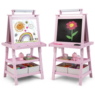 Costway 3 in 1 Double-Sided Wooden Kid's Art Easel Whiteboard
