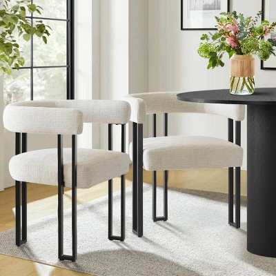 Upholstered Dining Chair Set Of 2,Chenille Dining Chair With Curved Backrest Armrest Kitchen Chair For Dining Room Or Living Room-Tanpinhause