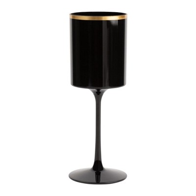 Posh Setting 9 oz Black with gold rim Plastic Disposable Stemmed Wine Cup - 5 Pack