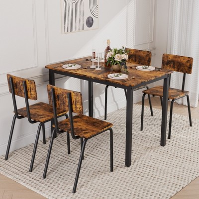Hooseng 5-Piece Dining Table, Kitchen Table and Chair Set, Rectangular Dining Room Table Set with 4 Backrest Chairs, Dining Room Table Set