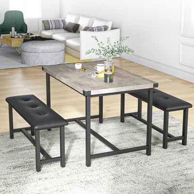 COZONY Dining Table Set for 4 with 2 Upholstered Benches - Rectangular Kitchen Table Set for Small Spaces, Apartment