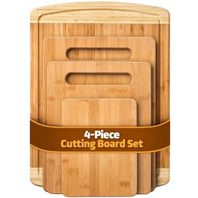 Bamboo Cutting Board Set of 4 - Wooden Chopping Boards for Kitchen Meal Prep, Serving, Charcuterie & Butcher Block for Meat, Cheese & Vegetables