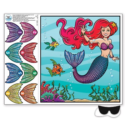 Beistle Pin The Tail On The Mermaid Game, 19" x 17.5", (4/Pkg) Multicolored