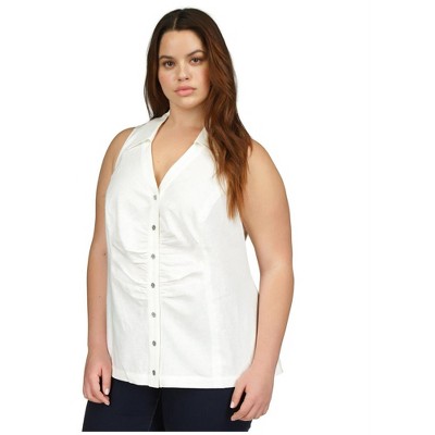 Michael Kors Womens Button Front Linen Sleeveless Blouse Top