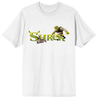 Shrek Donkey & Shrek Movie Logo Crew Neck Short Sleeve Men's White T-shirt