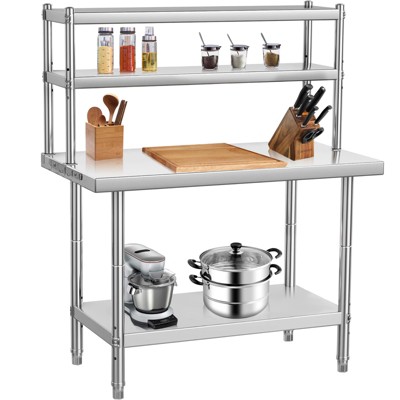 Stainless Steel Table with Overshelves, 48" X 24" Commercial Work Table with  Shelf, Metal Kitchen Prep Table & Shelving Combo