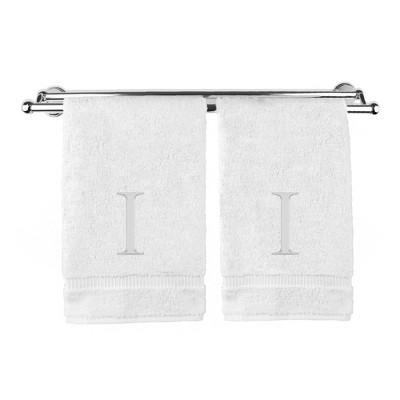 BC BARE COTTON Monogrammed Hand Towel, 100% Turkish Cotton - Set of 2 - White - Silver Block