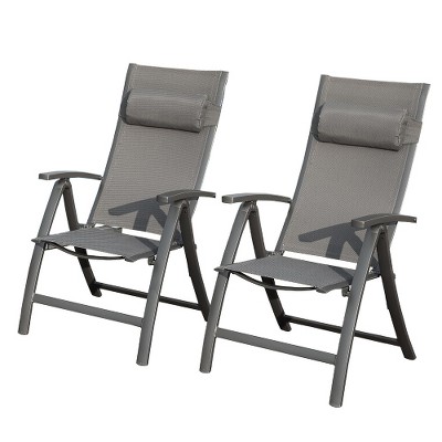 YUHAO 2PCS Patio Folding Chairs with Textilene Fabric Seat，Black