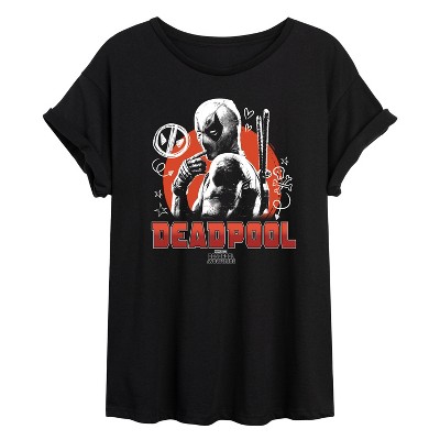 Women's - Marvel - Deadpool & Wolverine Sketch Doodles Oversized Graphic T-Shirt