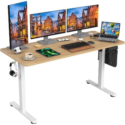 PexFix 55" x 24" Electric Standing Desk Nature Desktop Height Adjustable Computer Desk Stand up Home Office Desk with Splice Board