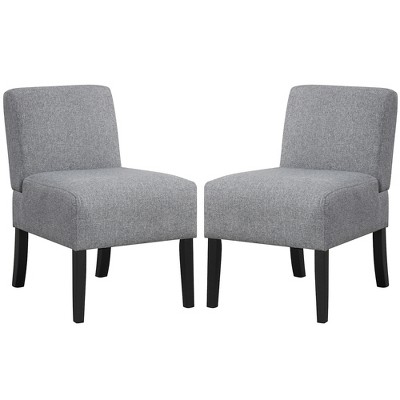 Tangkula 2PCS Armless Accent Chair w/ Rubber Wood Legs Modern Vanity Chair for Bedroom